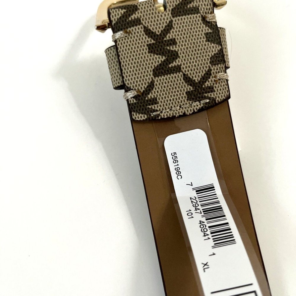 NWT Original MICHAEL KORS Signature Brown Beige Gold Belt 556196C Logo Brand - Picture 5 of 8